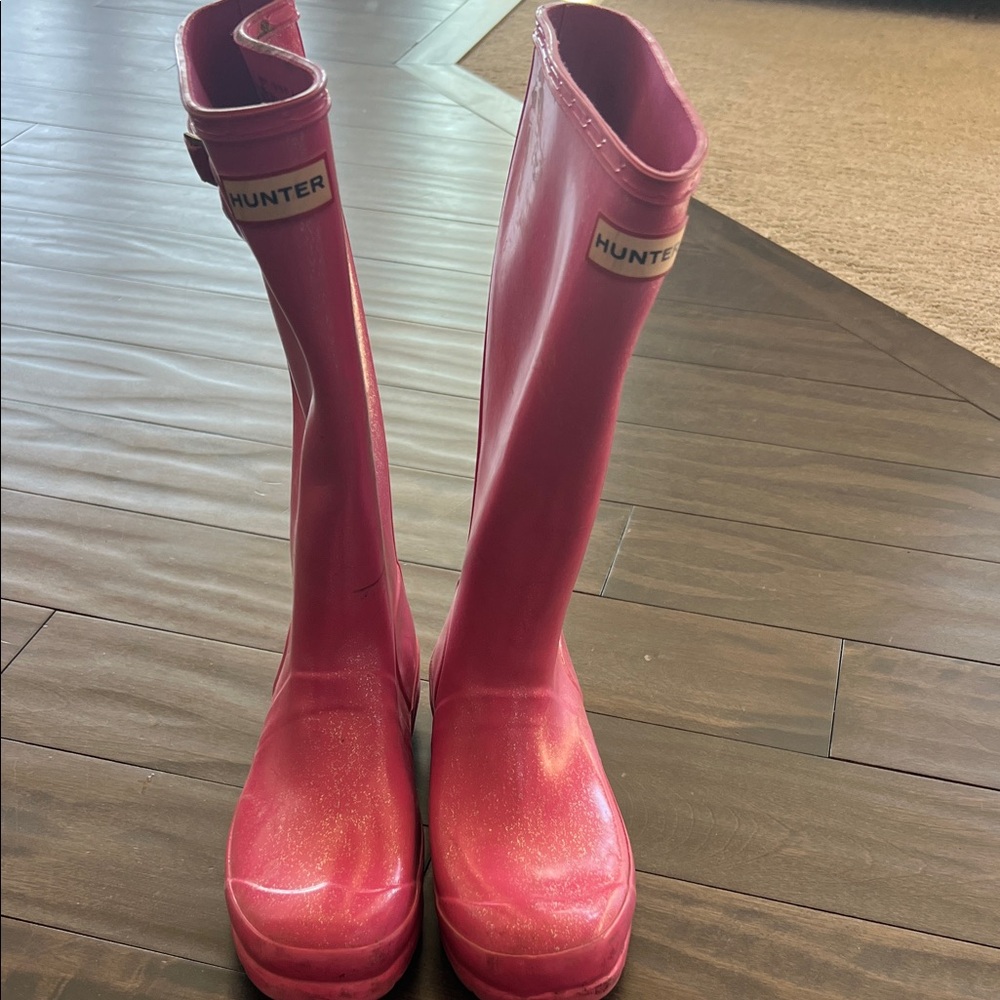 Hunter Vibrant Pink Sparkly Tall Boots - size 6